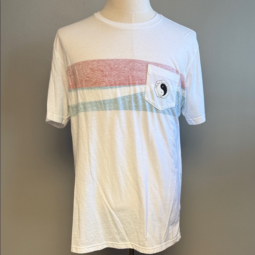 Vissla Striped Pocket T-Shirt Yin Yang Graphic White Size L NWT